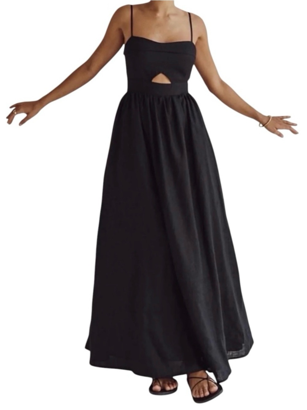 Commense Black 100% Cotton Maxi Dress Medium NWT Smocked Cutout